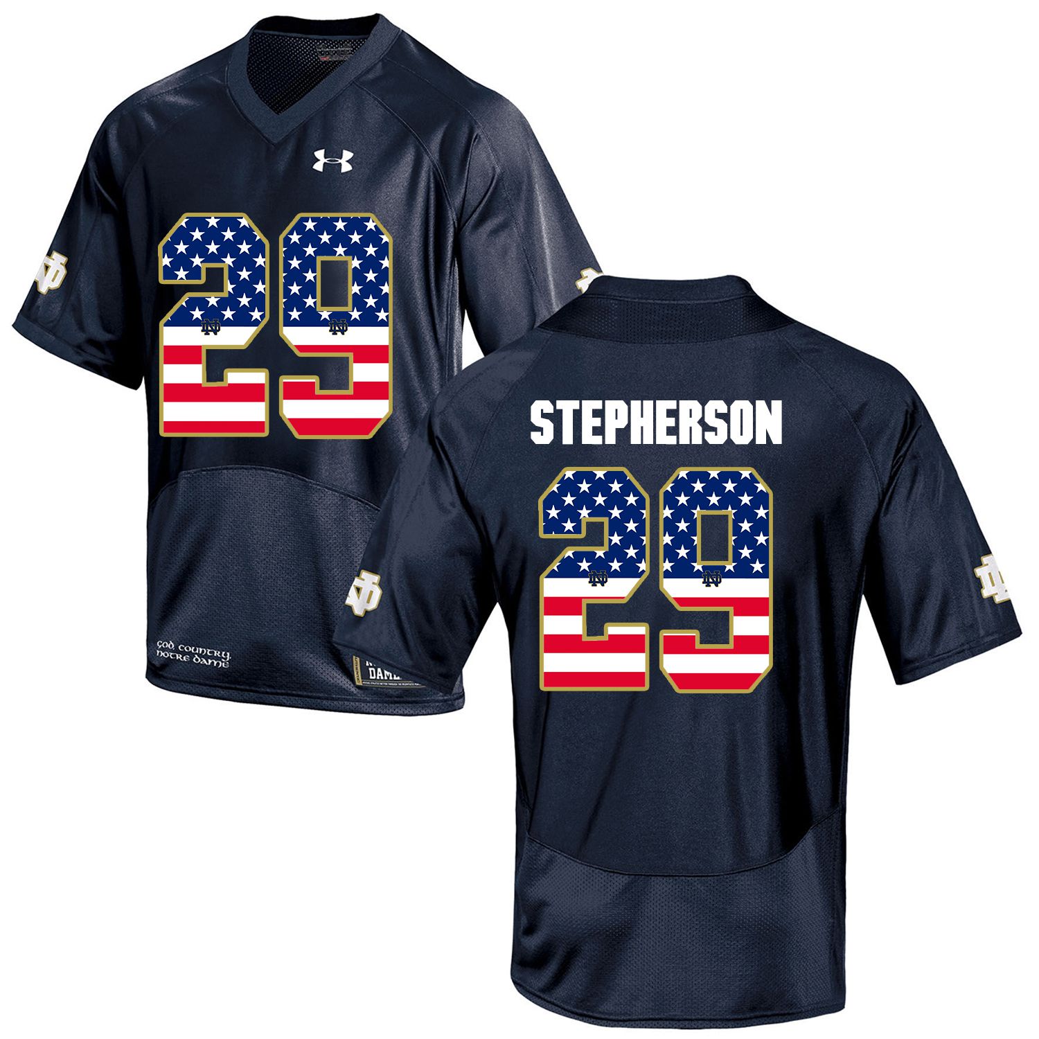 Men Norte Dame Fighting Irish #29 Stepherson Navy Blue Flag Customized NCAA Jerseys